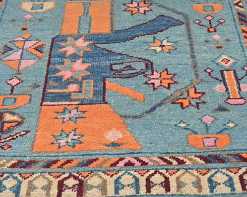 3x4 Blue Kuba Afghan Hand Knotted Wool Area Rug